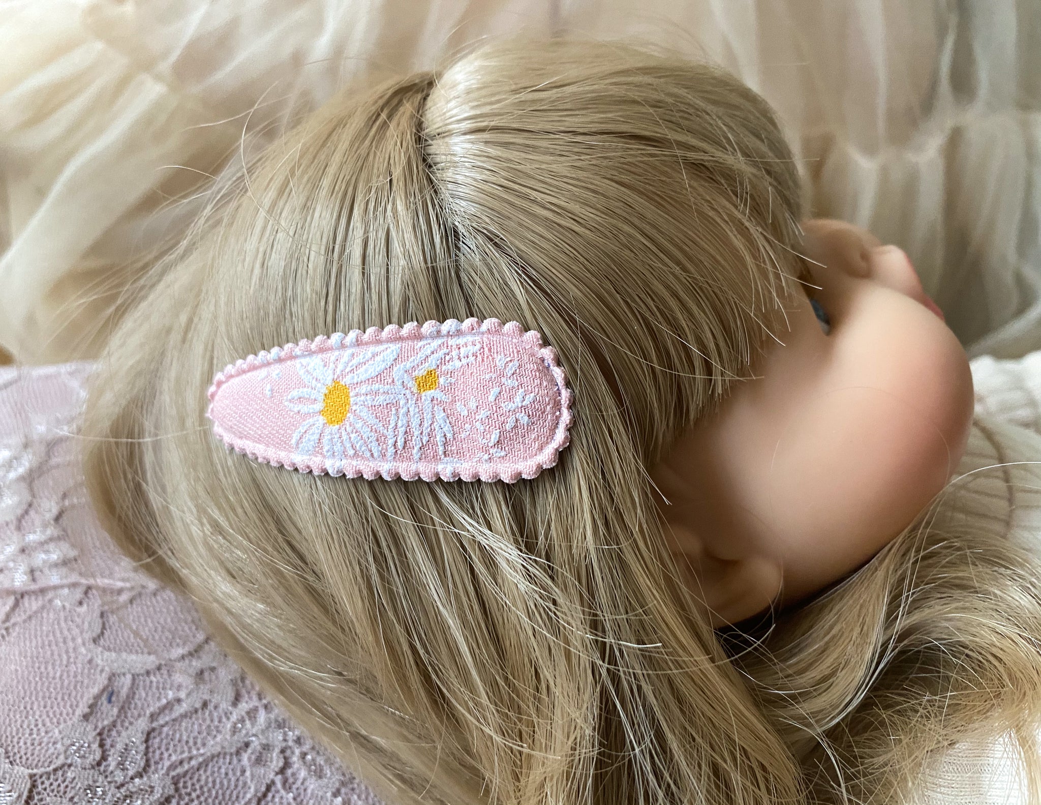 Mini Scrunchies or Fabric Clips - Pink Daisy